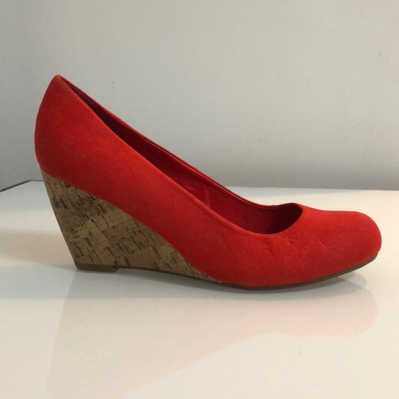 Call It Spring Shoes - CALL IT SPRING Fabric Red Cork Wedge Shoes
